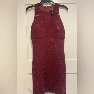 Night Way Collections Sequin Lace Wine color Cocktail Dress w/bra padding size 8